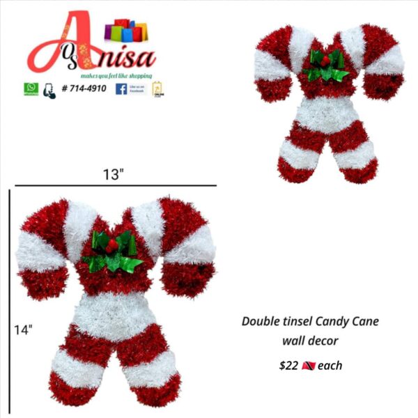 Double tinsel candy cane wall decor