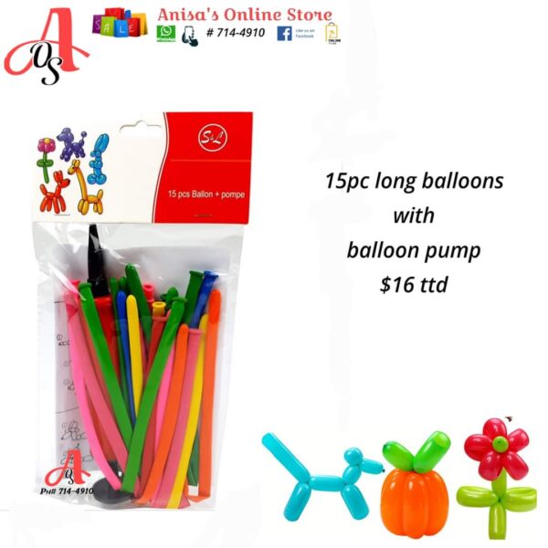 15pc long balloons with pump