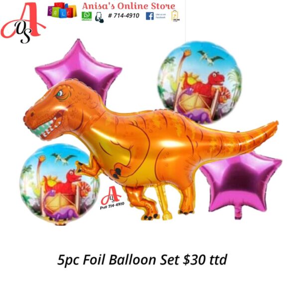 5pc Dinosaur Foil Balloon Set