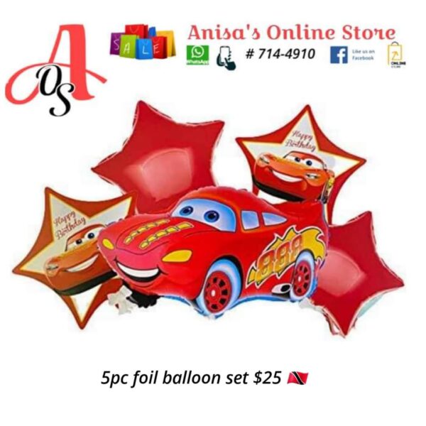 5pc Cars  Foil Balloon Set