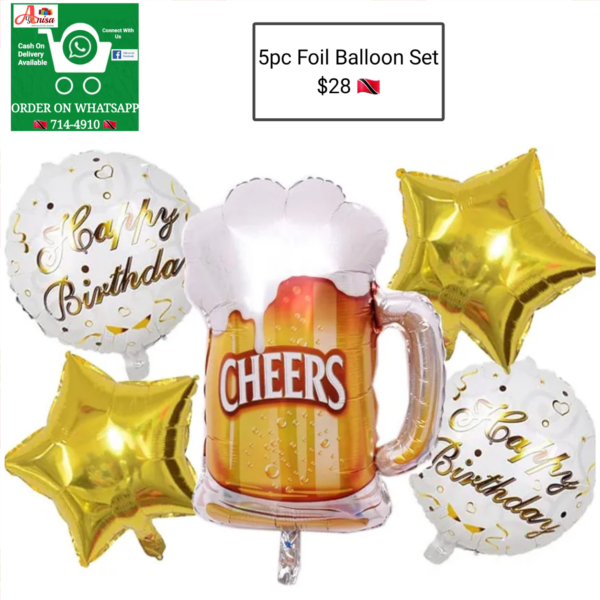 5pc (Beer Mug) Foil Balloon Set