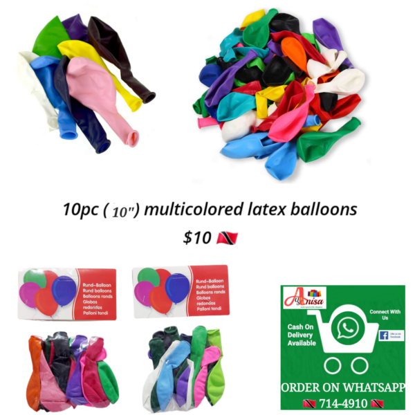 10pc (10") multicolored latex balloons