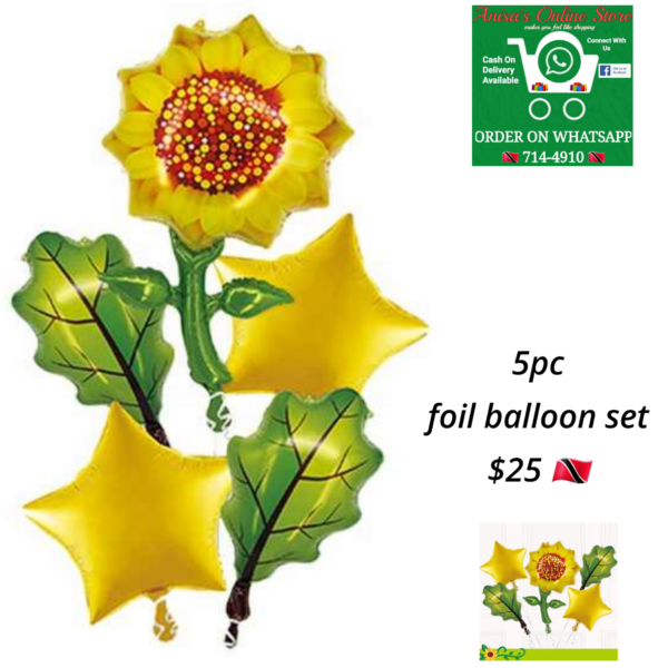 5pc Sunflower Foil Balloon Set