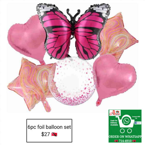 6pc butterfly foil balloon set