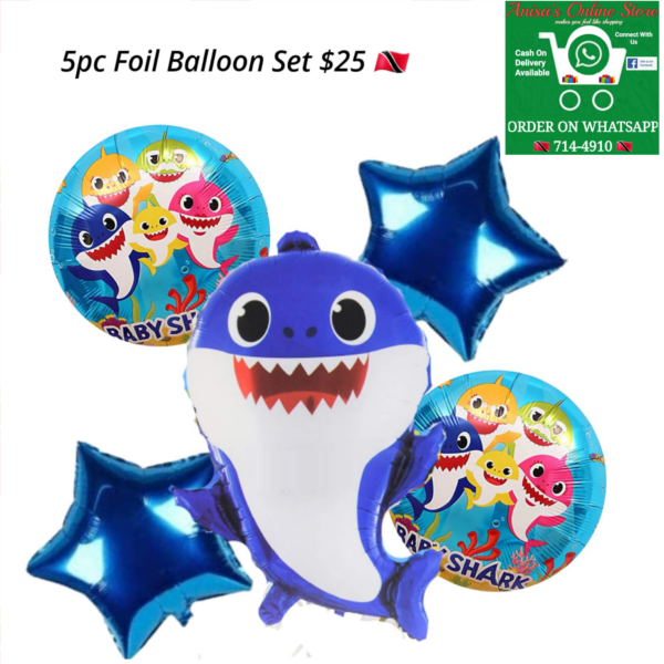 5pc baby shark foil balloon set