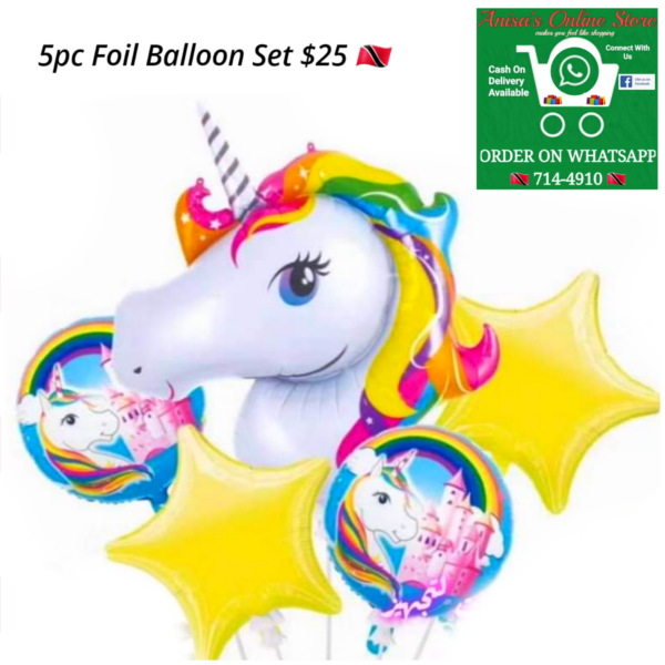 5pc Unicorn foil balloon set