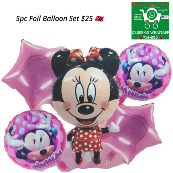 5pc Minnie mouse  Foil Balloon Set