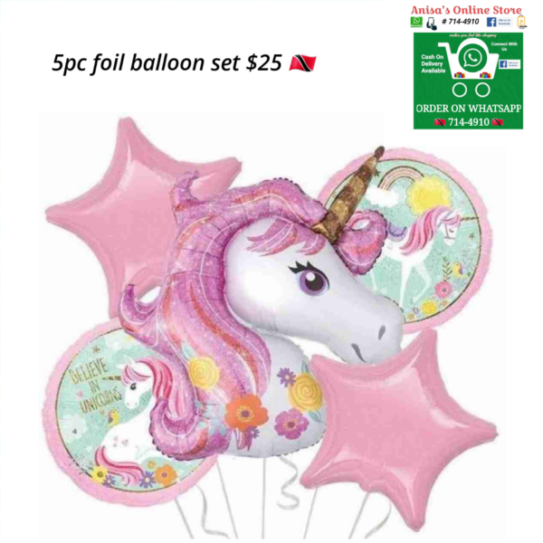 5pc Unicorn foil balloon set