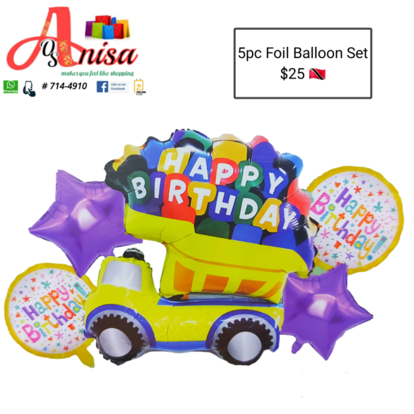 5pc dump-truck  Foil Balloon Set